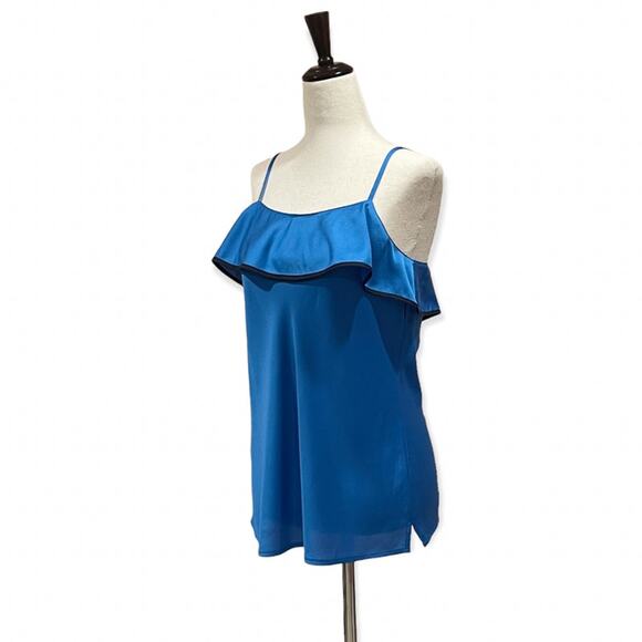Ann Taylor Cami Top Bright Blue Flounced Ruffle Spaghetti Strap Size XS New - Picture 2 of 12
